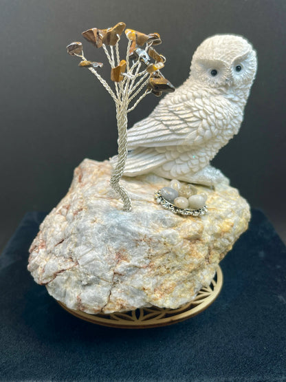 Arbre de vie Œil de Tigre, Quartz avec Hibou - AV-42 - Creations Natural Stone