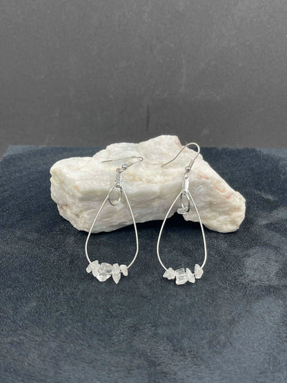 Boucles d'oreilles pierre Cristal de roche - BO-58 - Creations Natural Stone