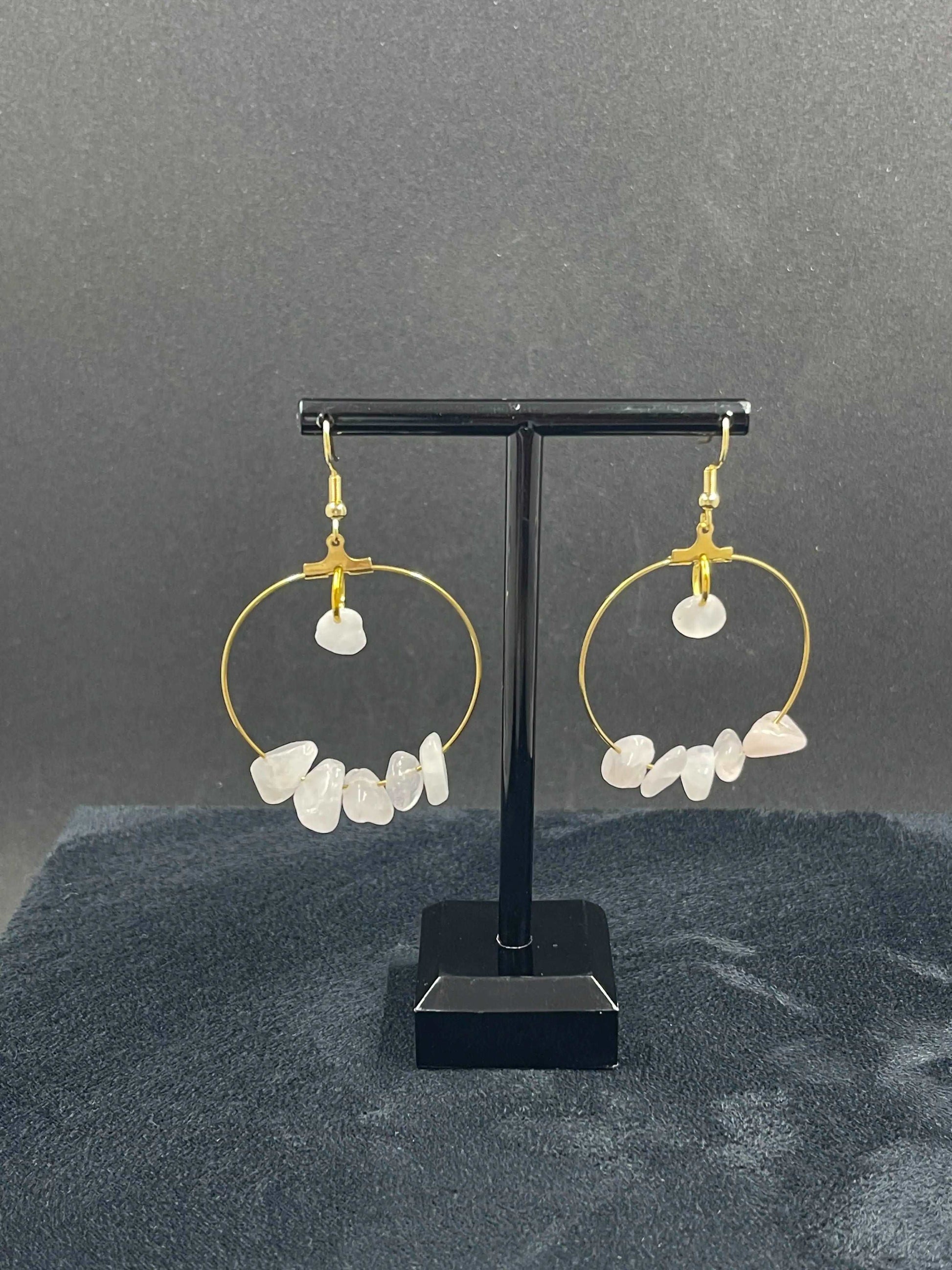 Boucles d'oreilles pierre Quartz Rose - BO-61 - Creations Natural Stone