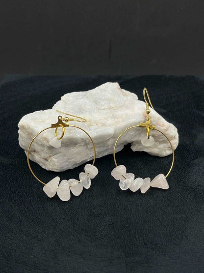 Boucles d'oreilles pierre Quartz Rose - BO-61 - Creations Natural Stone